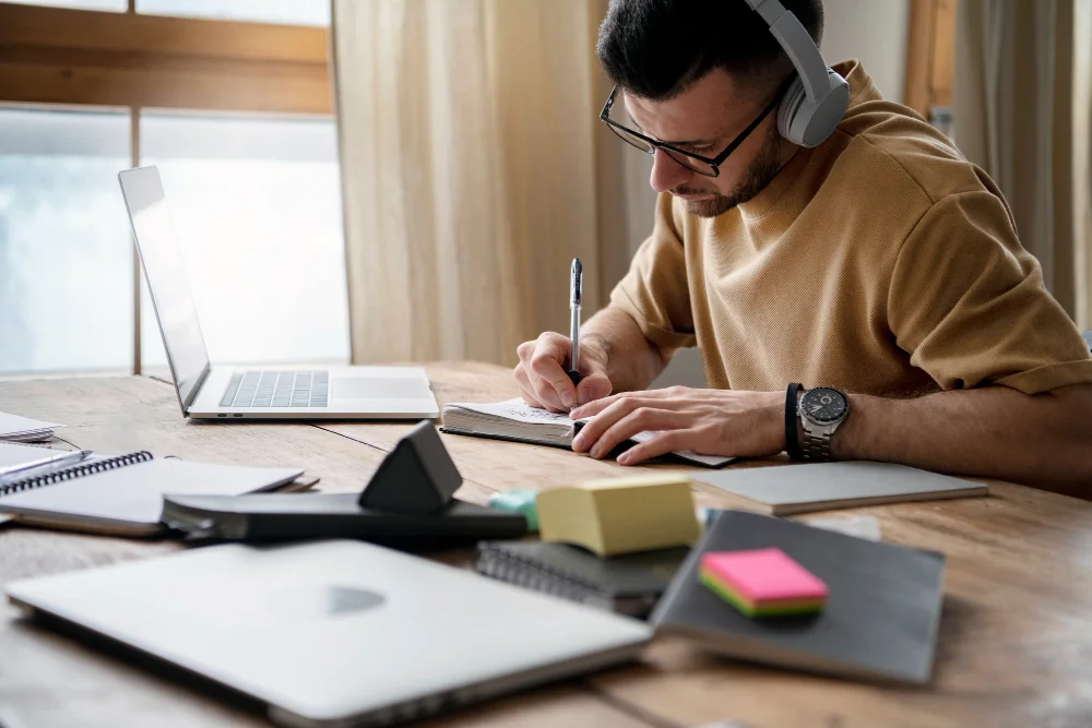 student taking test from home