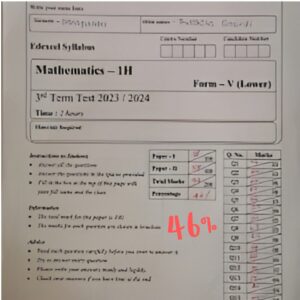 Paper of student for Form V Lower Maths Exam